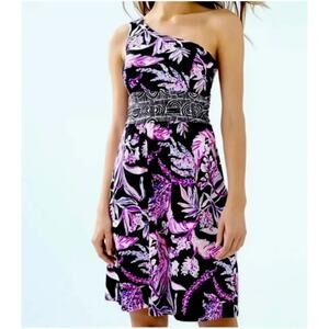 Lilly Pulitzer Malia Dress Wild Within Onyx Purple Pink One Shoulder XS